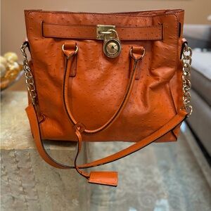 Michael Kors Orange Tote with Gold Chain